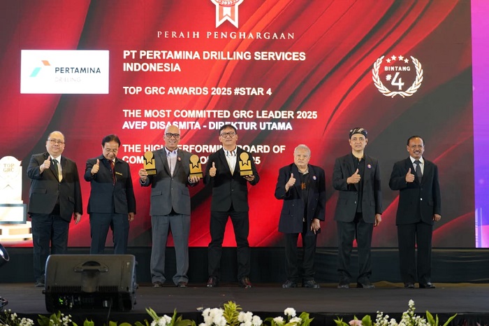 Pertamina Drilling menerima tiga penghargaan bergengsi TOP GRC Awards 2025 di Jakarta. (Dok. Pertamina Drilling)

